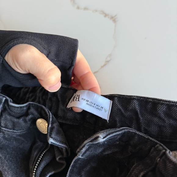 Zara Black Distressed Ripped Knee High Waisted Wide Leg Jeans Cuffed Denim - Picture 2 of 16